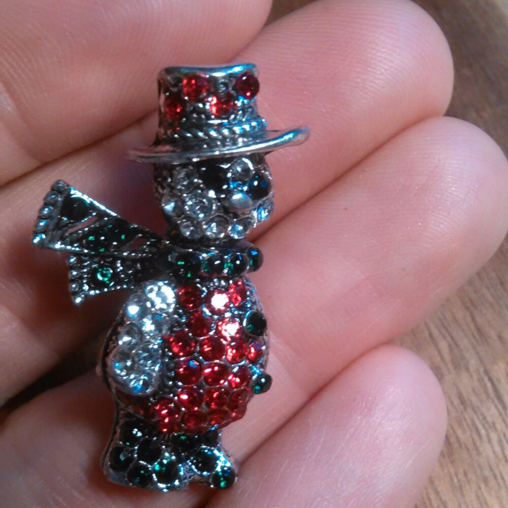 Festive Christmas Teddy Bear Austrian Crystal Brooch